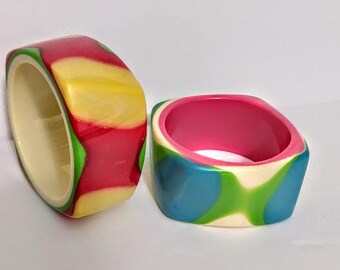 One Vintage MARION GODART ? SOBRAL ? Abstract Resin Multicolor Layered Chunky Boho Bracelet Coose Color