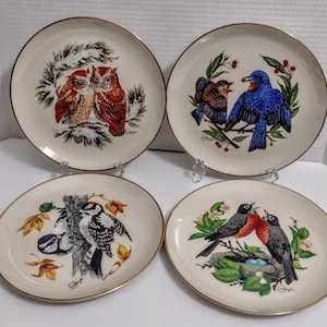 One Plate CALHOUN Spring Of Gunther Granget's FOUR SEASONS Charter Edition 1978 Decorative Wood Pecker Owl Robin Bluebird Bird Plate 8 1/8 "