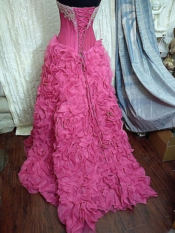 Vintage Quinceanera Hot Pink 3 Dimensional Floral… - image 5