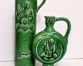 Midcentury 1950s Ceramic 3 D Embossed Grass Green Wine Decanter Holland Choose Style