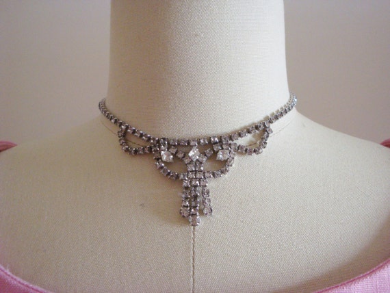 Vintage Rhinestone Necklace and Screw Back Earrin… - image 3