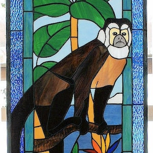 Capuchin Monkey Stained Glass Window Panel