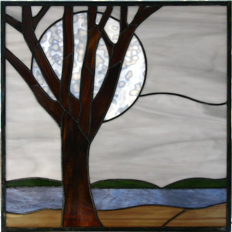 Winter Moon Landscape Stained Glass Window - Etsy
