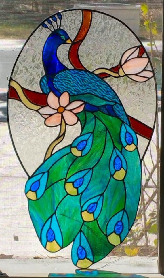 Stained Glass Peacock Panel Etsy