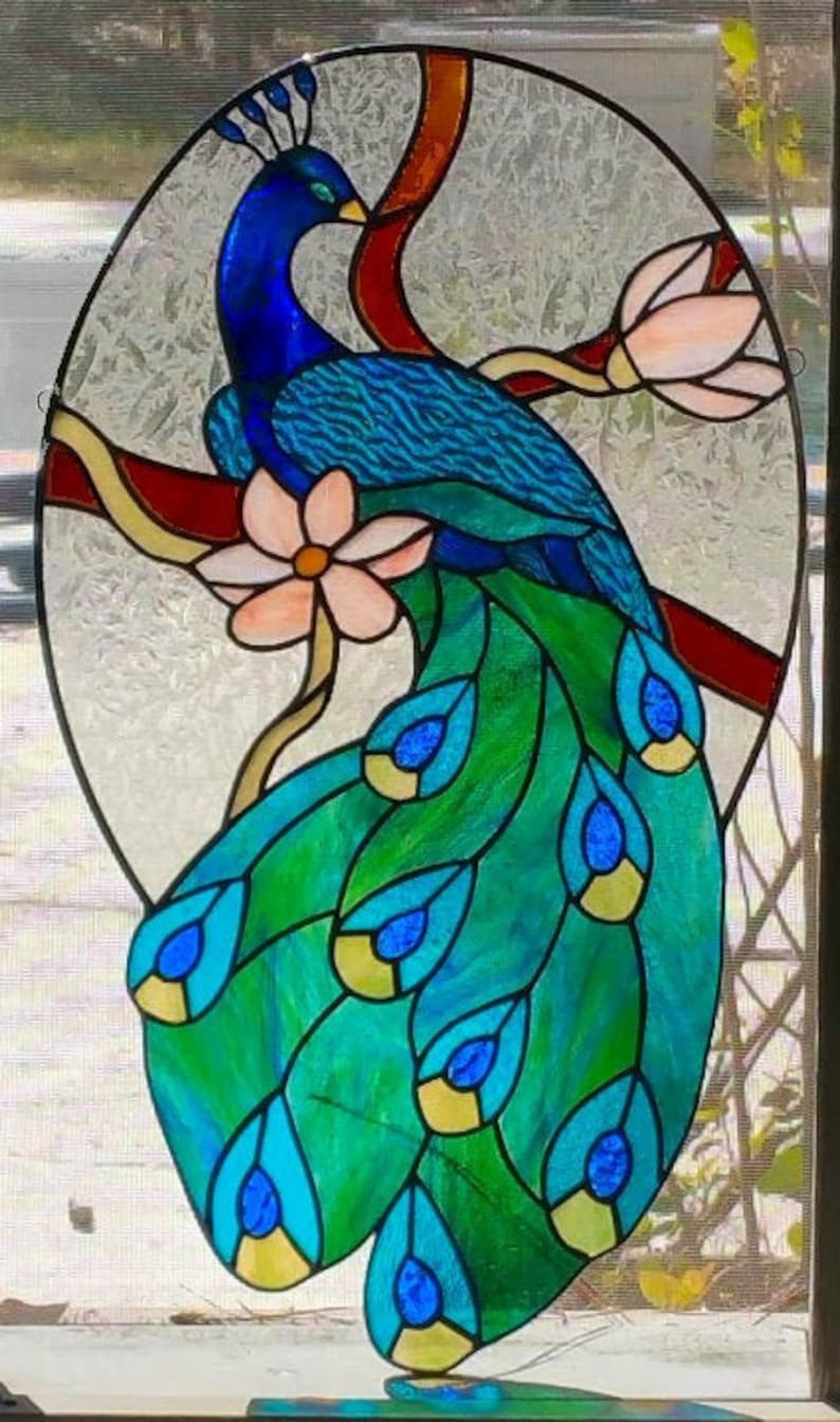 Stained Glass Peacock Panel Etsy Nederland