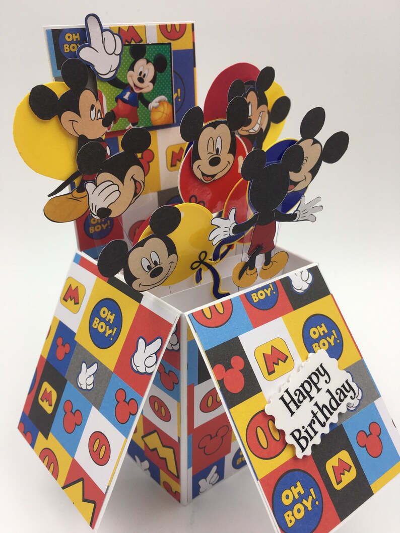 Handmade Mickey Happy birthday Pop up box greeting card