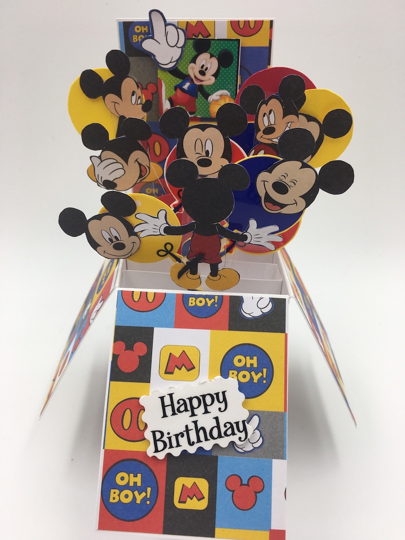 Handmade Mickey Happy birthday Pop up box greeting card