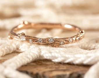 Twig ring with scattered diamonds in 14kt gold