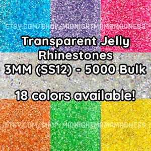 3MM- Transparent Jelly Rhinestones- 5000 QTY BULK bag- Non-Hotfix flatback faceted Resin AB Rhinestone - SS12- clear