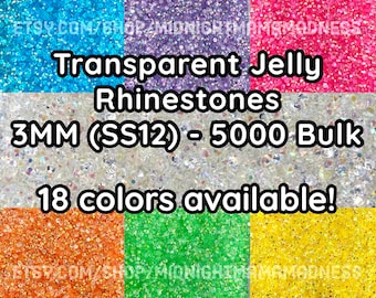 3MM- Transparent Jelly Rhinestones- 5000 QTY BULK bag- Non-Hotfix flatback faceted Resin AB Rhinestone - SS12- clear