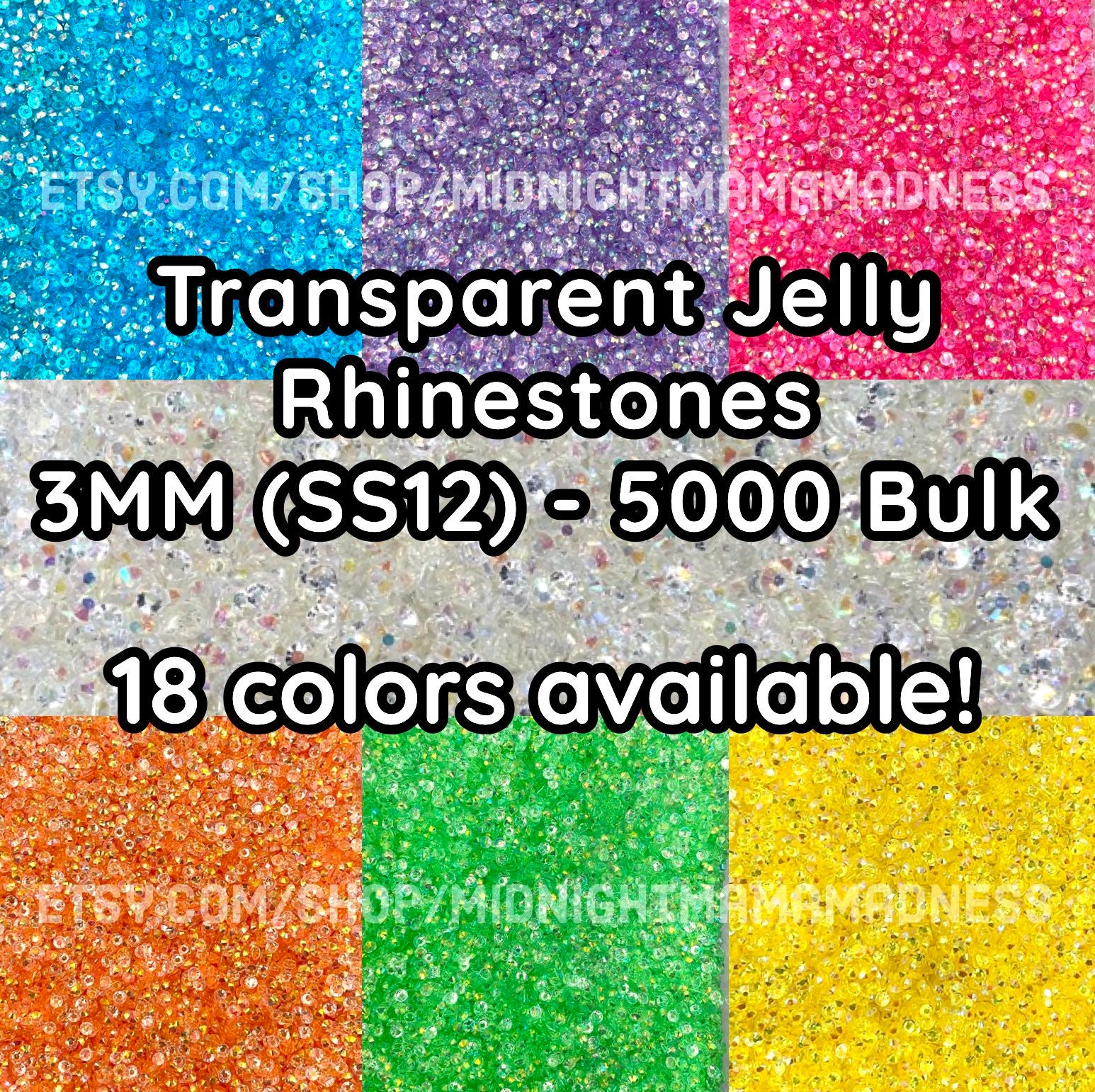 3MM Transparent Jelly Rhinestones 5000 QTY BULK Bag Non-hotfix Flatback  Faceted Resin AB Rhinestone SS12 Clear 