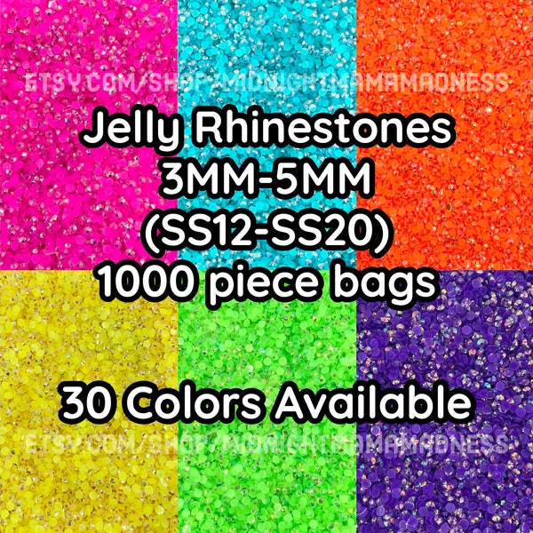 Jelly Rhinestones 1000 per bag- 5MM, 4MM, 3MM sizes- Non-Hotfix flatback faceted Resin AB Rhinestone - SS20, SS16, SS12
