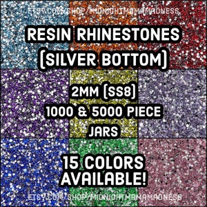 2MM Resin Silver Flatback Rhinestones 1000 OR 5000 per container-  Non-Hotfix flatback faceted Resin AB Rhinestones - SS8- embellishment