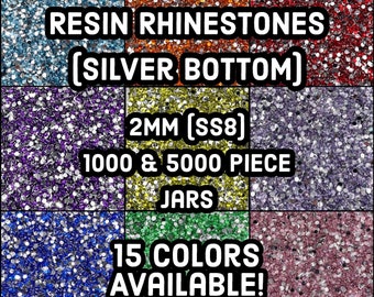2MM Resin Silver Flatback Rhinestones 1000 OR 5000 per container-  Non-Hotfix flatback faceted Resin AB Rhinestones - SS8- embellishment