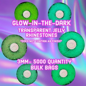 3MM-SS12 Glow-in-the-dark Transparent Jelly resin Rhinestones 5000 per bulk bag- Non-Hotfix flatback faceted Rhinestone luminous - no AB