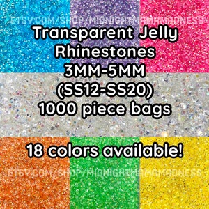 Transparent Jelly Rhinestones 1000 per bag- 5MM, 4MM, 3MM sizes- Non-Hotfix flatback faceted Resin AB Rhinestone - SS20, SS16, SS12- clear