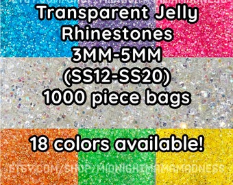 Transparent Jelly Rhinestones 1000 per bag- 5MM, 4MM, 3MM sizes- Non-Hotfix flatback faceted Resin AB Rhinestone - SS20, SS16, SS12- clear
