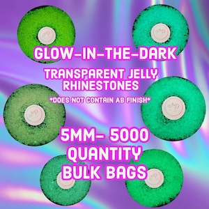 5MM-SS20 Glow-in-the-dark Transparent Jelly resin Rhinestones 5000 per bulk bag- Non-Hotfix flatback faceted Rhinestone luminous - no AB