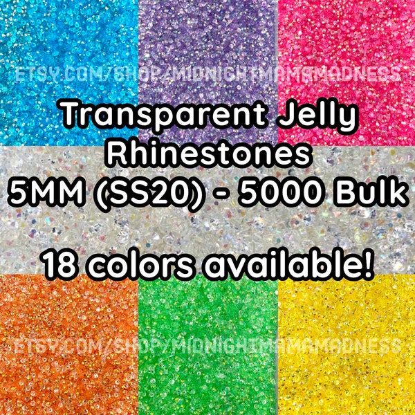 5MM- Transparent Jelly Rhinestones- 5000 QTY BULK bag- Non-Hotfix flatback faceted Resin AB Rhinestone - SS20- clear