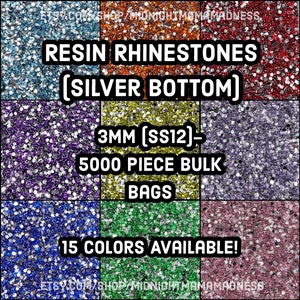 3MM-SS12 Resin Silver flatback Rhinestones 5000 per bag- Non-Hotfix flatback faceted Resin Bulk Rhinestone