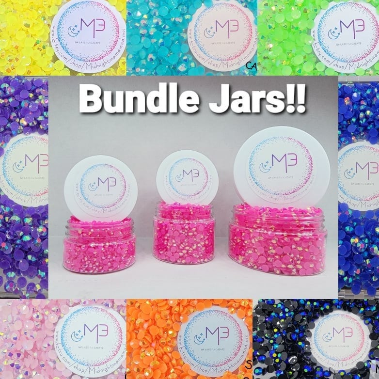 Jelly Rhinestone bundle jars- 5MM, 4MM, 3MM sizes- Non-Hotfix flatbac…