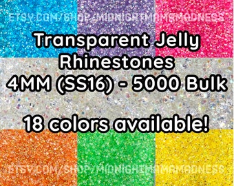 4MM- Transparent Jelly Rhinestones- 5000 QTY BULK bag- Non-Hotfix flatback faceted Resin AB Rhinestone - SS16- clear