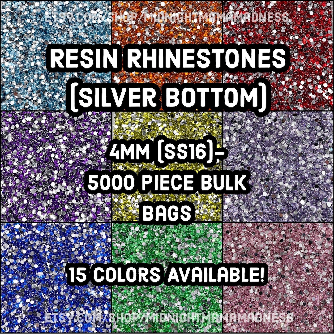 4MM-SS16 Resin Silver Flatback Rhinestones 5000 per Bag- Non-hotfix ...