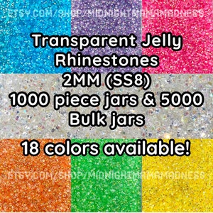 2MM Transparent Jelly Rhinestones 1000 OR 5000 per container-  Non-Hotfix flatback faceted Resin AB Rhinestones - embellishment bulk