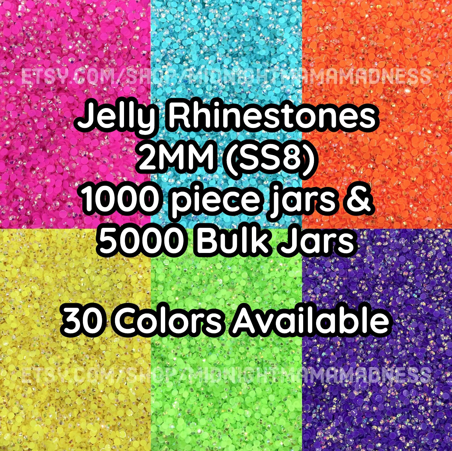 2MM Jelly Rhinestones 1000 OR 5000 per Container Non-hotfix Flatback  Faceted Resin AB Rhinestones SS8 Embellishment 