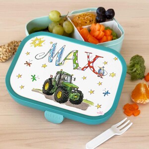 Trecker grün Brotdose mit Namen, Brotdose grüner Trecker, Trecker Vesperbox, personalisierte Brotdose Traktor, RosiRosinchen