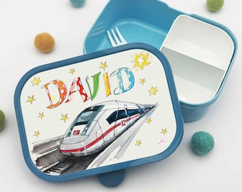 ICE Brotdose mit Obsteinsatz, Lunchbox mit Namen Junge Eisenbahn, personaliserte Vesperbox Zug, Mepal Lunchbox ICE, Brotdose Kindergarten