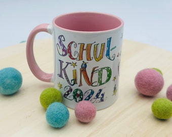 Schulkind Tasse mit Namen, Geschenkidee Einschulung 2024, Geschenkidee Patenkind, Rosirosinchen, Einschulungsgeschenk Mädchen