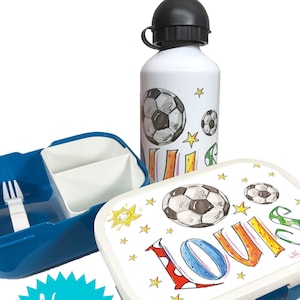Set Brotdose mit Trinkflasche, Frühstücks Set personalisiert, Kinderset Fußball , Brotdosenset Junge Fußball image 1