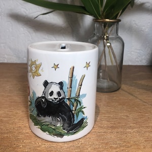 Spardose mit Namen und Panda , Taufgeschenk , Geldgeschenk, Geschenk zur Kommunion, Konfirmation, RosiRosinchen Bild 1