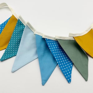 Girlande Schulkind blau petrol senf Wimpel, Wimpelgirlande Schulkind, Stoffgirlande Schulkind, RosiRosinchen