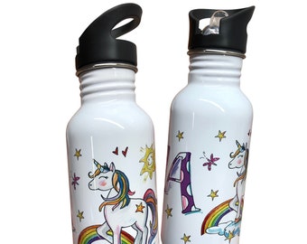 500 ml Edelstahl Trinkflasche Einhorn2 Regenbogen, Trinkflasche Edelstahl personalisiert, RosiRosinchen, Geschenk Ostereiersuche