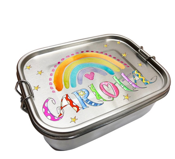Personalisierte Brotdose Regenbogen, Brotdose Kinder Mit Namen, Brotdose Schule Edelstahl 3 Fächer, Lunchbox Kindergarten 100% Dicht