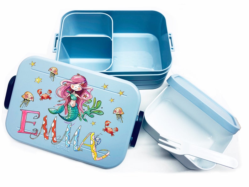 Mermaid Lunchbox MEPAL2, Meerjungfrau Kinder Brotdose mit Namen, Geschenk zur Einschulung, Schultütenfüllung, RosiRosinchen Bild 2