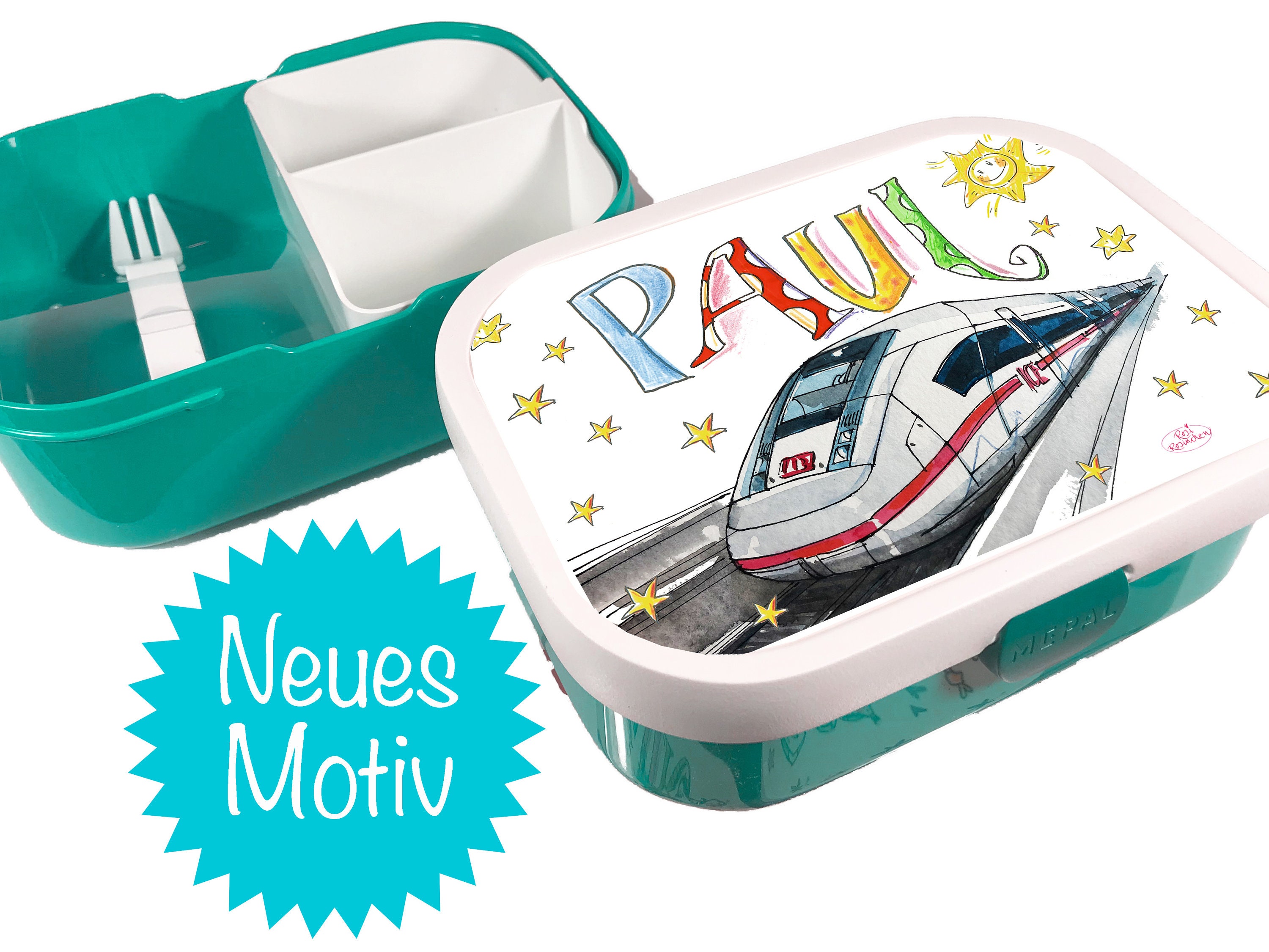 ICE Brotdose mit Obsteinsatz,  Eisenbahn Brotdose, Vesperbox , Zug Lunchbag , Regionalbahn Brotdose RosiRosinchen, Geschenk Einschulung