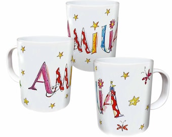 Tasse aus Kunststoff mit illustriertem Namen, Reisetasse , RosiRosinchen