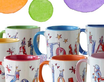 150 Motive zur Auswahl, Tasse mit Namen, Keramiktasse für die ganze Familie, RosiRosinchen