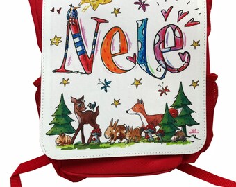 Waldtiere Kinderrucksack mit Namen , Kindergartenrucksack mit Namen , Kindertasche mit namen , RosiRosinchen