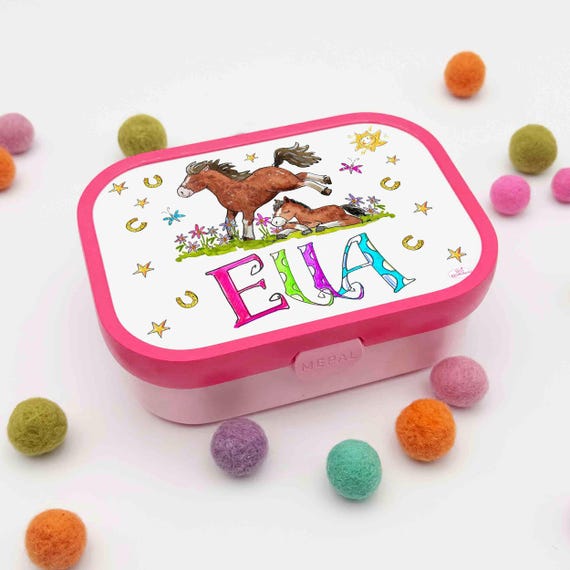 Personalisierte Lunchbox Pferde, Kindergarten Brotdose Mit Namen Mädchen, Lunchbox Pferdemädchen, Vesperdose Mädchen Schule