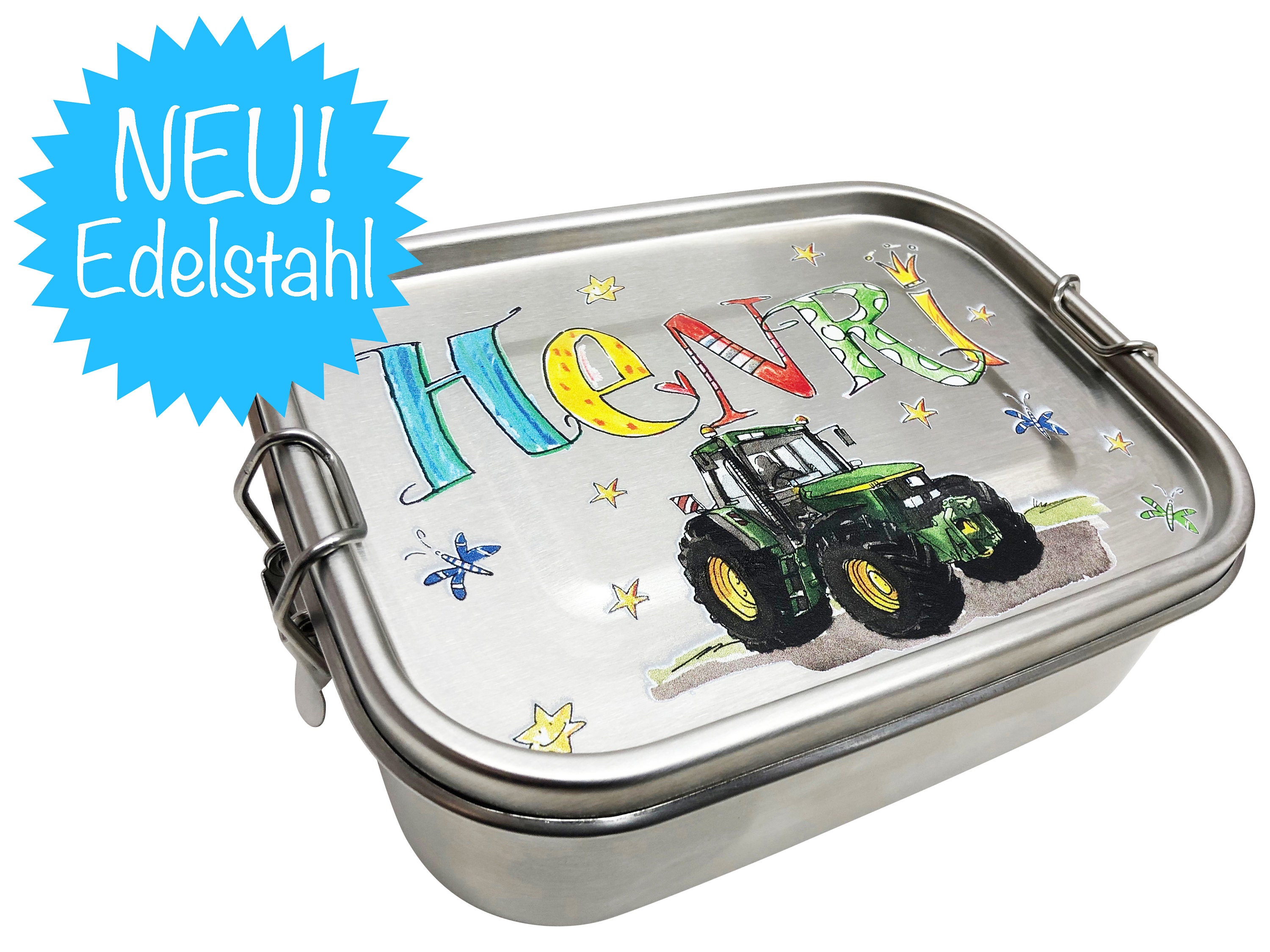 Brotdose Traktor Personalisiert, Brotdose Kinder Mit Name, Edelstahl Lunchbox Kindergarten, Brotdose Trecker Auslaufsicher