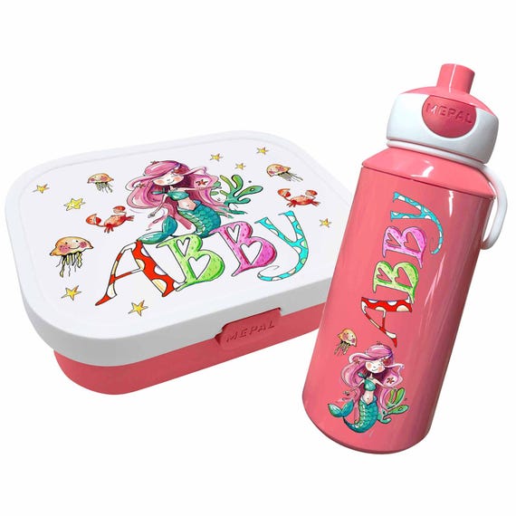 Set Brotdose Trinkflasche Mermaid, Brotdose Und Trinkflasche Mit Namen, Frühstücksset Kindergarten, Kita, Rosirosinchen