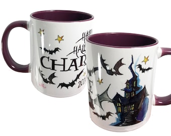 Halloween Tasse mit Namen , Halloween Hexenhaus tasse , Halloween Kürbistasse Pumpkin Tasse, RosiRosinchen