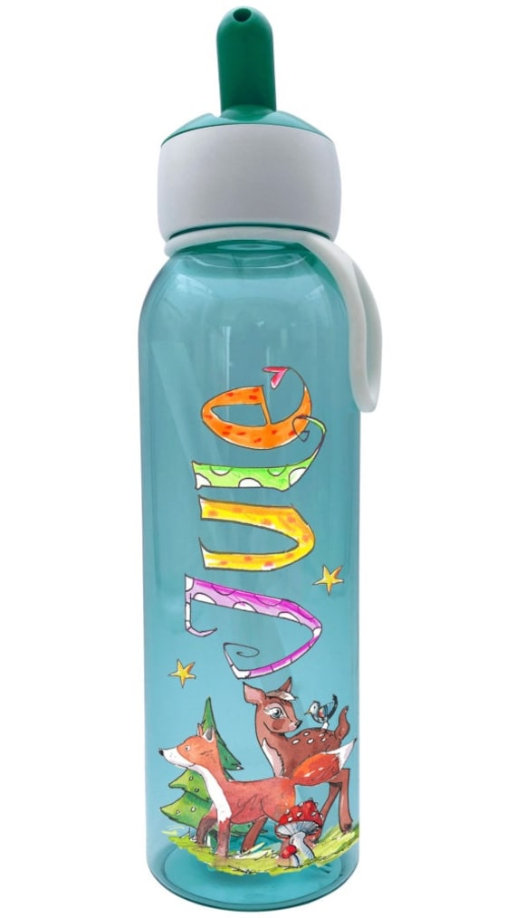Trinkflasche Flipup Waldtiere personalisiert, RosiRosinchen, Wassertrinkflasche personalisiert, Trinkflasche Mepal mit Namen