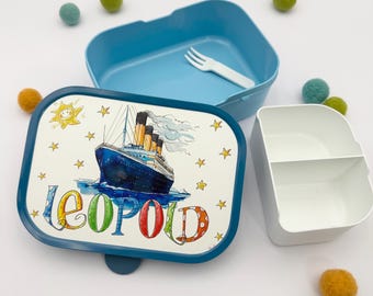 Brotdose mit Namen Seefahrtschiff, Personalisierte Lunchbox Seefahrt, Vesperbox Kinder Titanic, Vesperdose personalisiert schiff