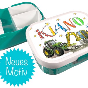 Bagger und Trecker Brotdose mit Obsteinsatz, Brotdose mit Namen, Vesperbox , Lunchbag , RosiRosinchen, Geschenk Ostereiersuche
