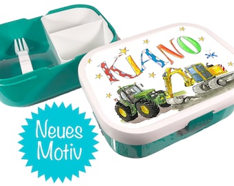 Bagger und Trecker Brotdose mit Obsteinsatz, Brotdose mit Namen, Vesperbox , Lunchbag , RosiRosinchen, Geschenk Einschulung